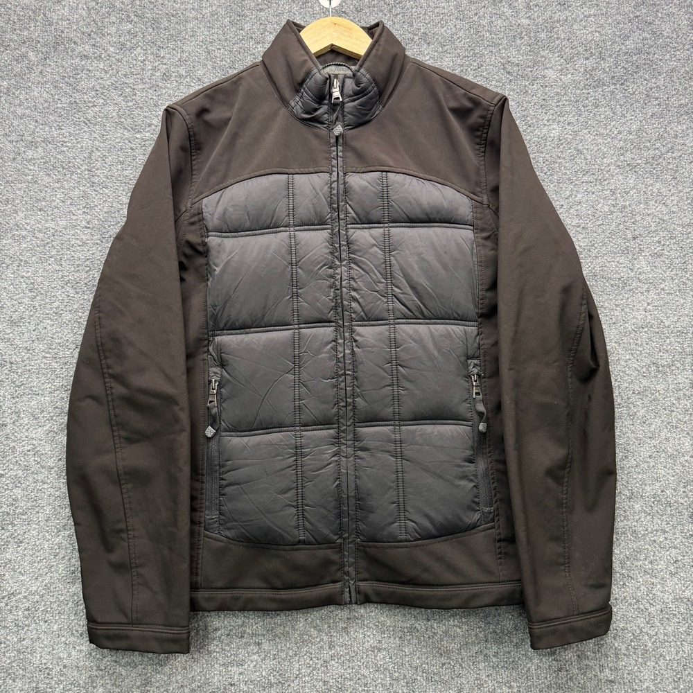 Guess Mixed Media Puffer Jacket Mens Size M Black Full Zip Insulated Outdoor